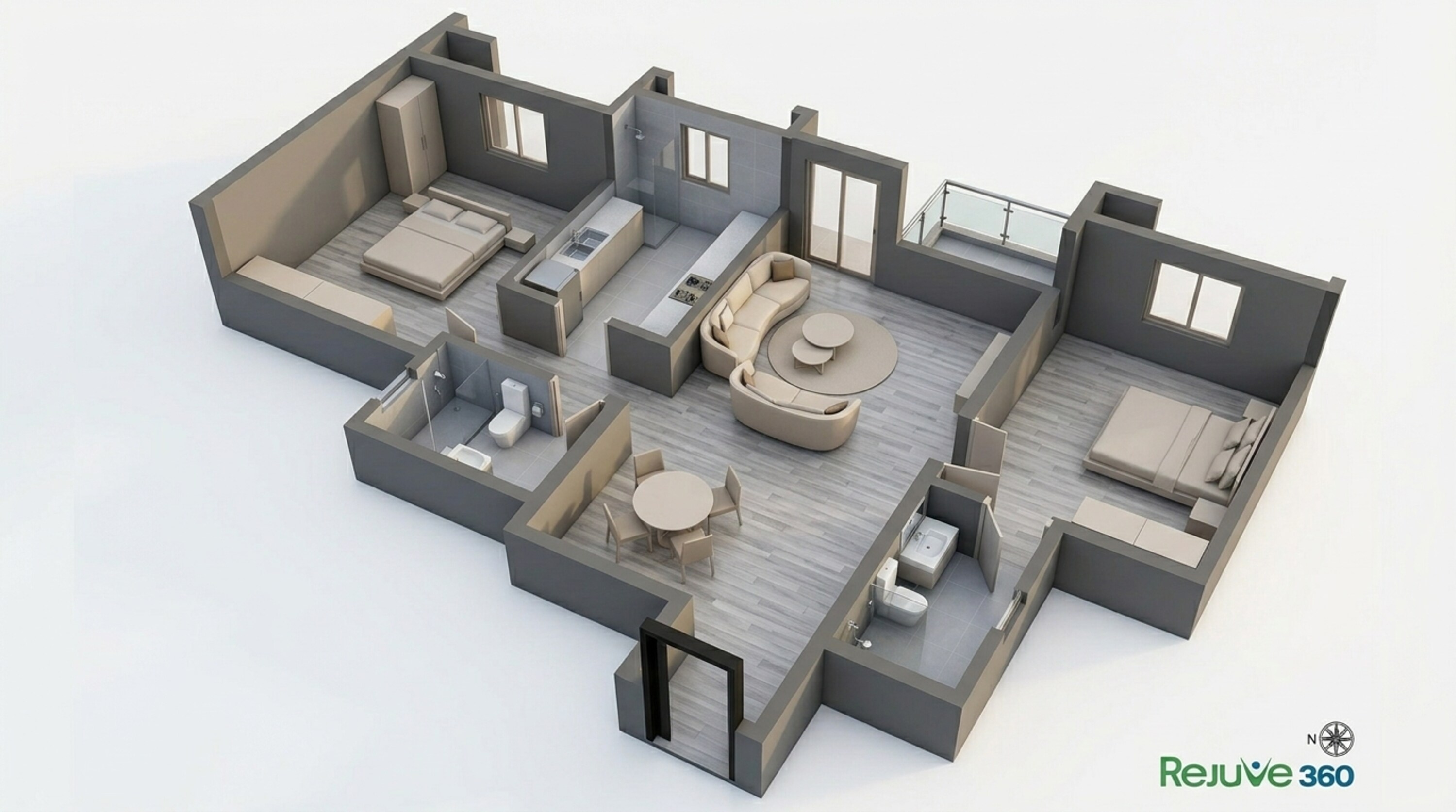 Floor plan of 2 BHK 754 Sq. Ft. Apartment in L And T Rejuve 360, Mumbai
