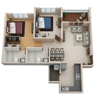 Floor plan of 2 BHK 634 Sq. Ft. Apartment in Geras World of Joy S, Pune