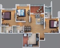 Floor plan of 3 BHK 842 Sq. Ft. Apartment in Geras World of Joy S, Pune