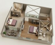Floor plan of 3 BHK 1059 Sq. Ft. Apartment in Geras World of Joy S, Pune