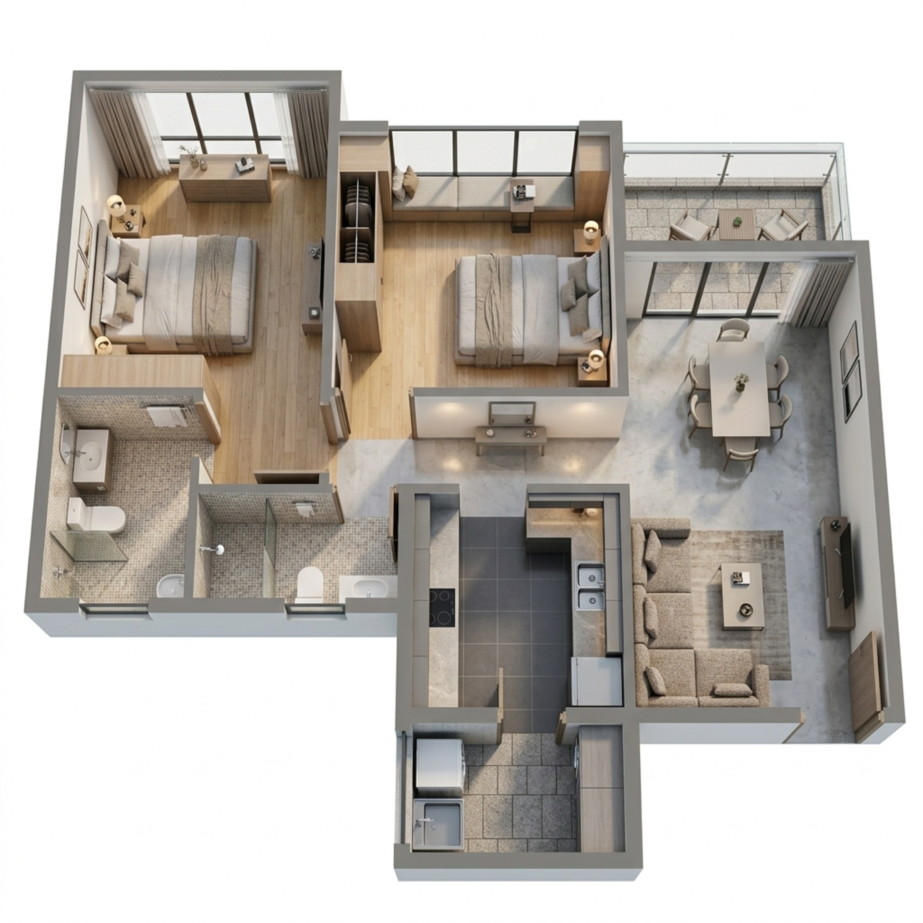 Floor plan of 2 BHK 649 Sq. Ft. Apartment in Kolte Patil Life Republic Arezo, Pune