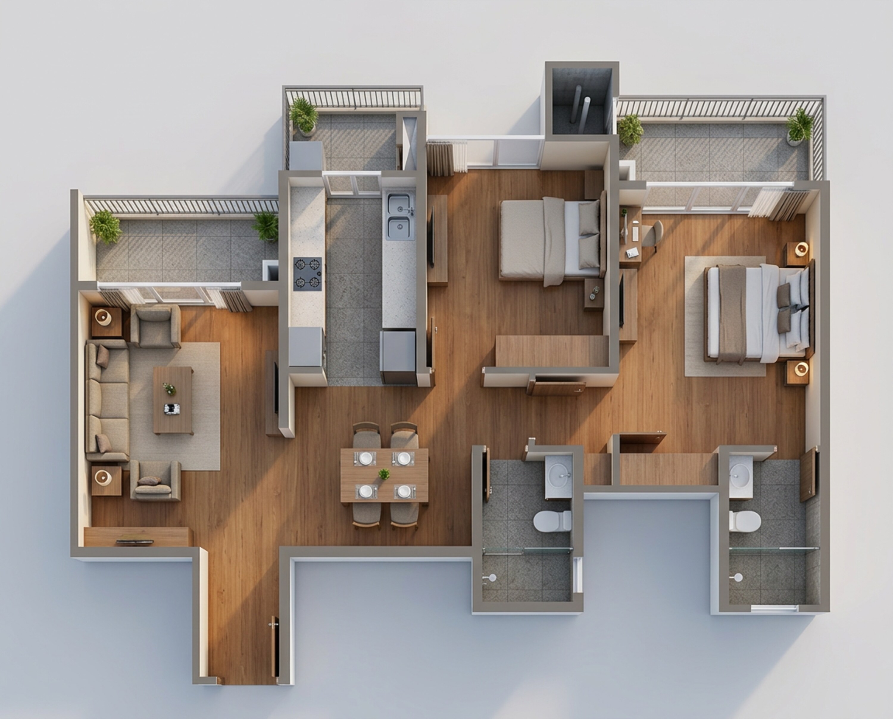 Floor plan of 2 BHK 1628 Sq. Ft. Apartment in Godrej Palm Retreat 2, Noida