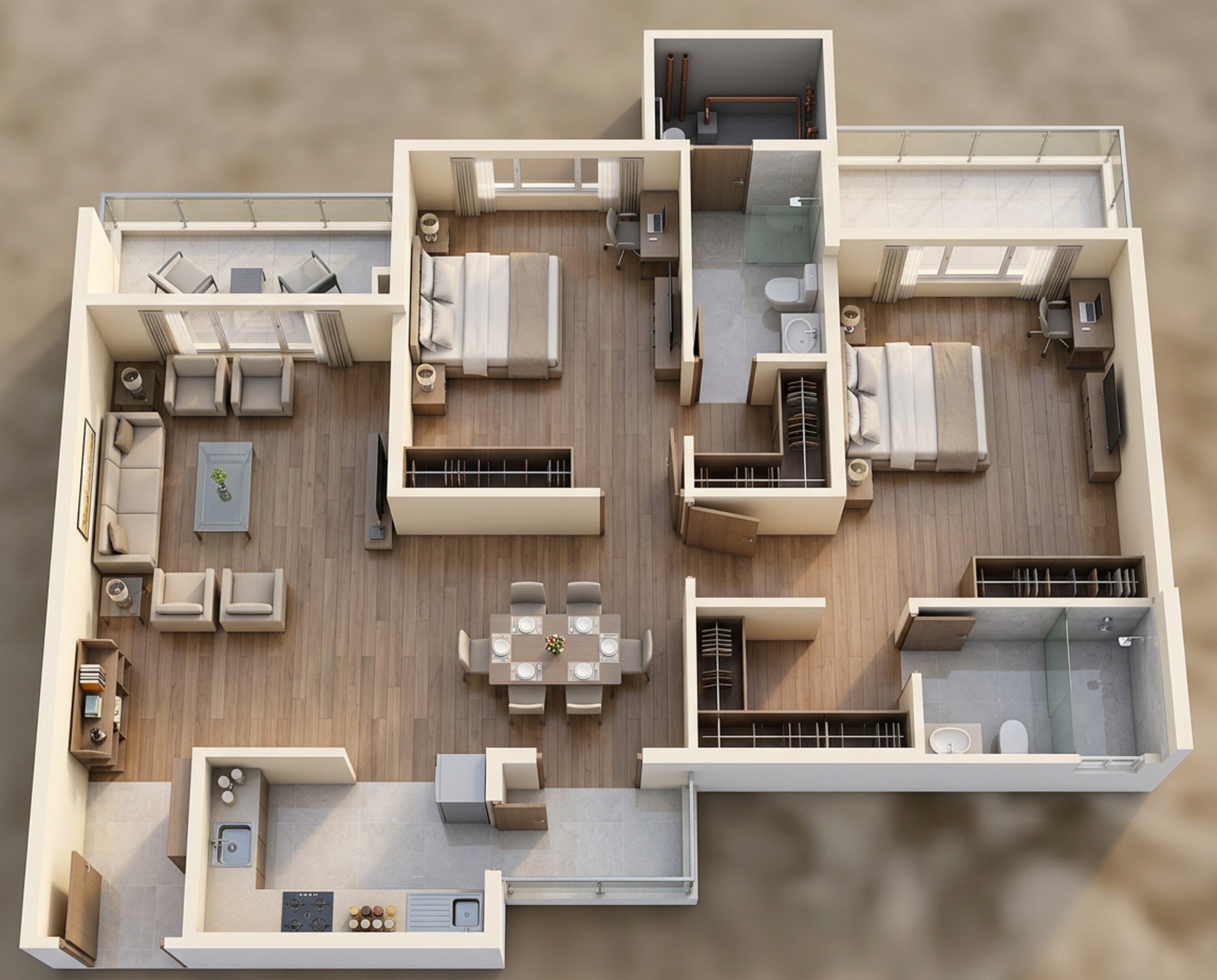 Floor plan of 2 BHK 1558 Sq. Ft. Apartment in Godrej Palm Retreat 2, Noida