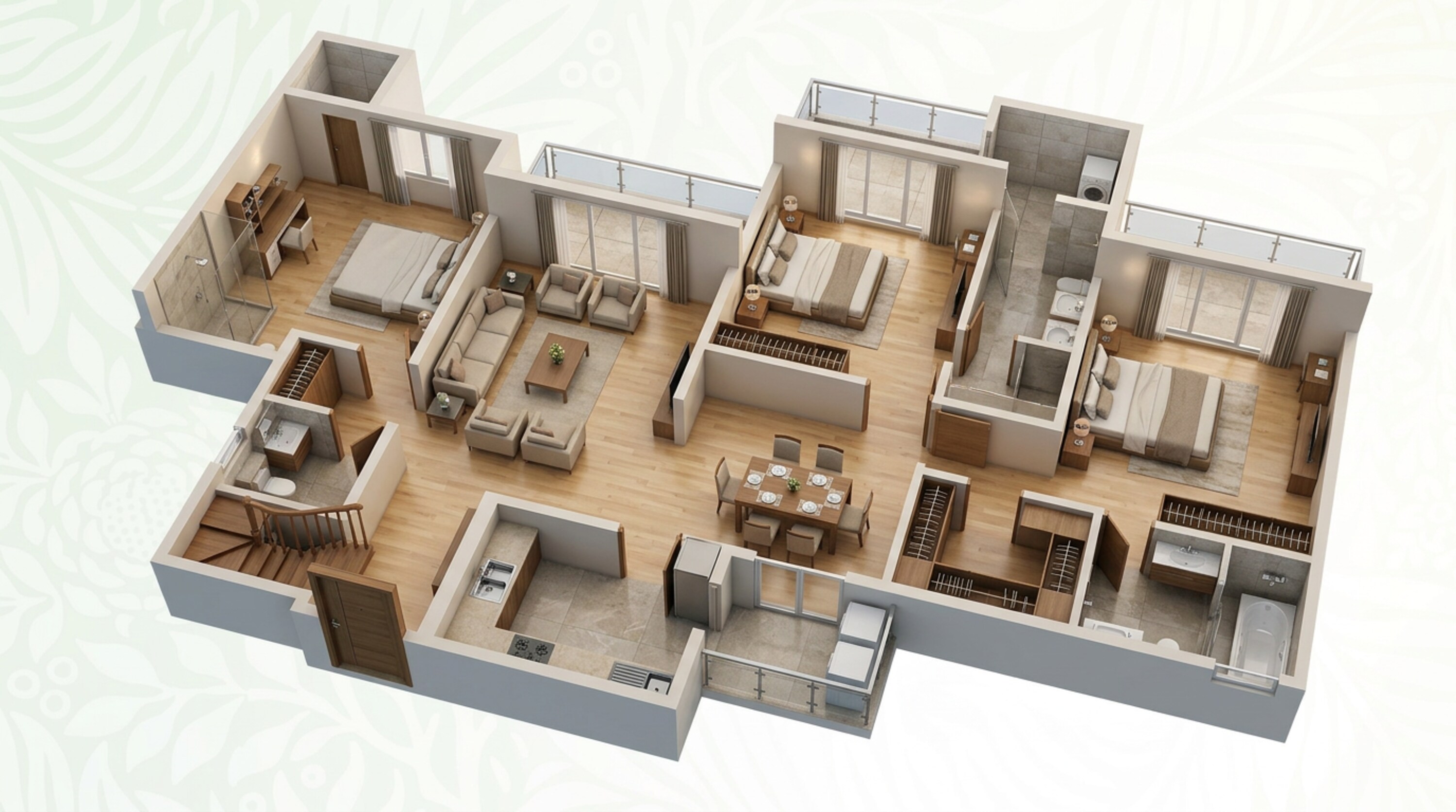 Floor plan of 3 BHK 1947 Sq. Ft. Apartment in Godrej Palm Retreat 2, Noida
