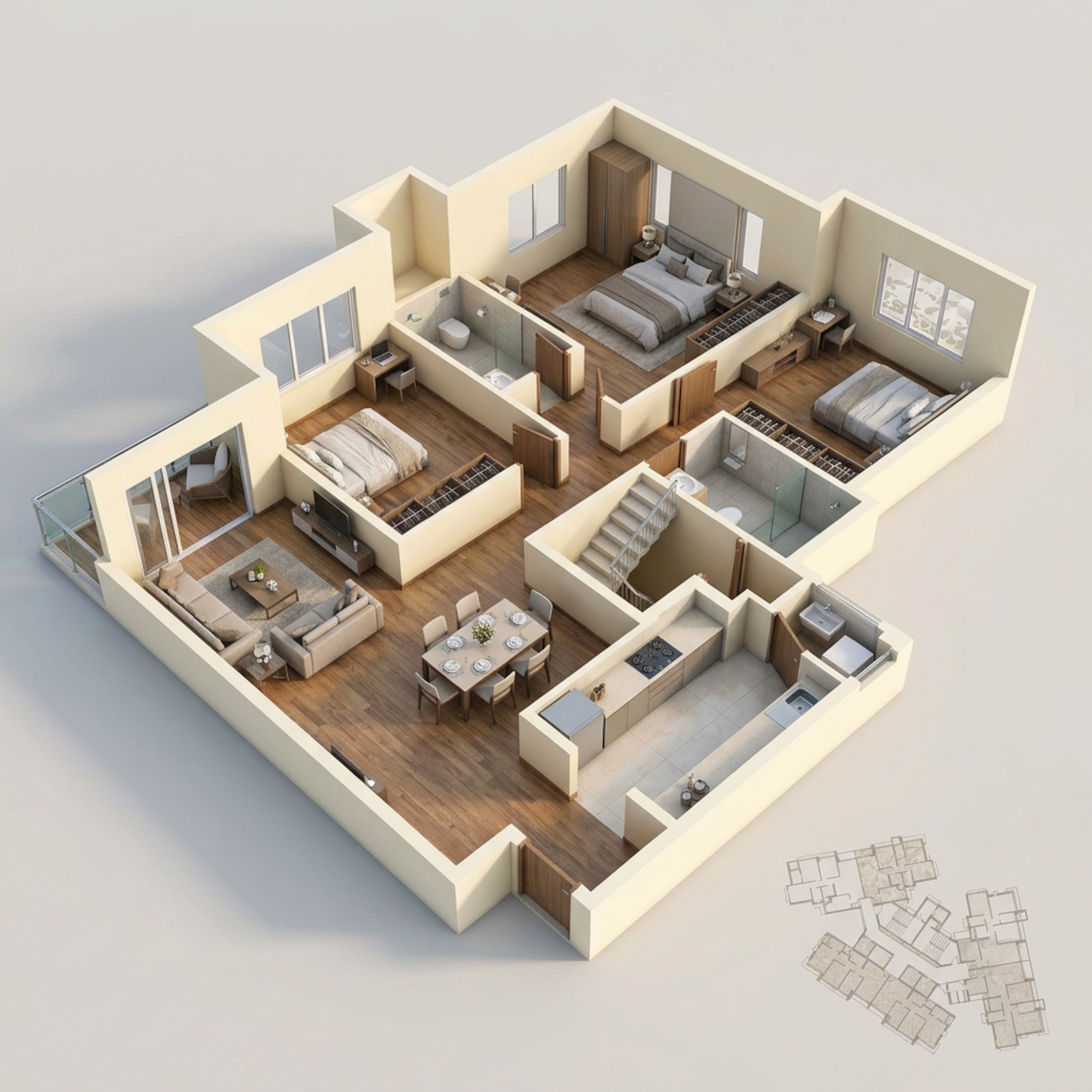 Floor plan of 3 BHK 1018 Sq. Ft. Apartment in Kalpataru Vienta, Mumbai