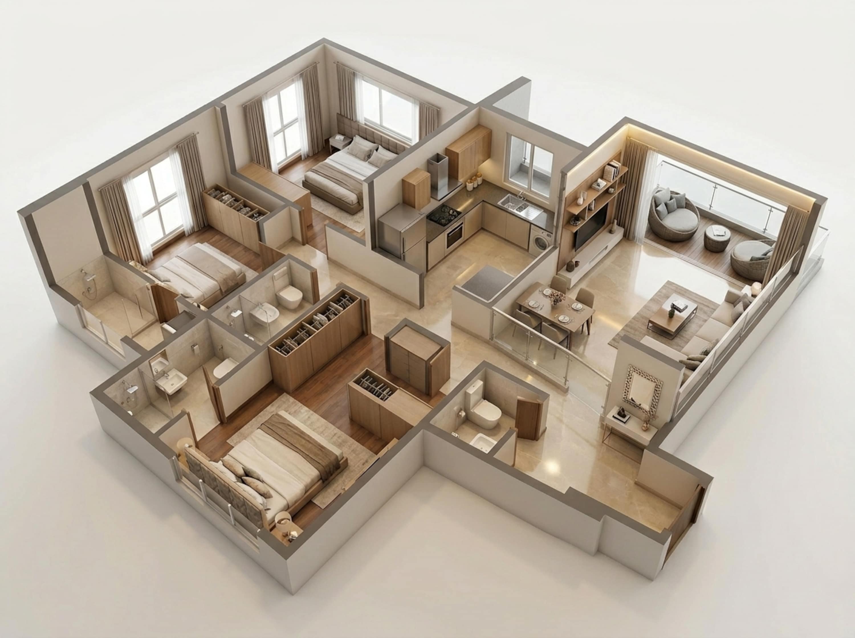 Floor plan of 3 BHK 860 Sq. Ft. Apartment in Piramal Aranya Ahan, Mumbai