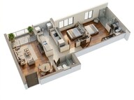 Floor plan of 2 BHK 760 Sq. Ft. Apartment in Piramal Aranya Ahan, Mumbai