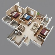 Floor plan of 3 BHK 842 Sq. Ft. Apartment in Gera World of Joy, Pune
