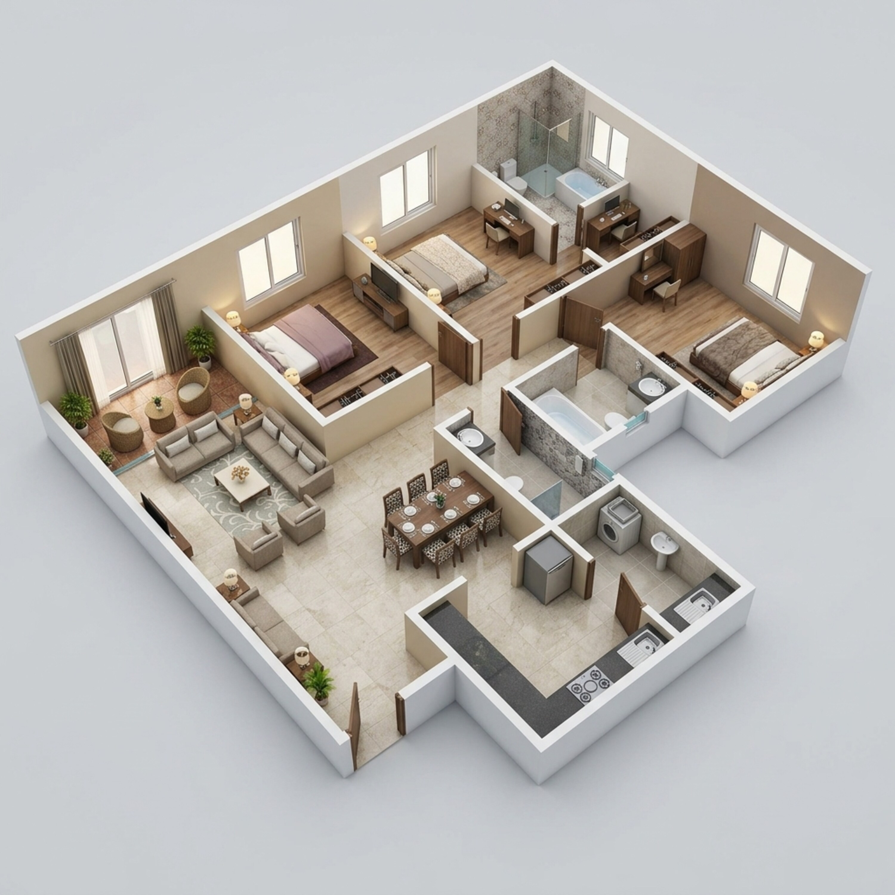 Floor plan of 3 BHK 1003 Sq. Ft. Apartment in Gera World of Joy, Pune