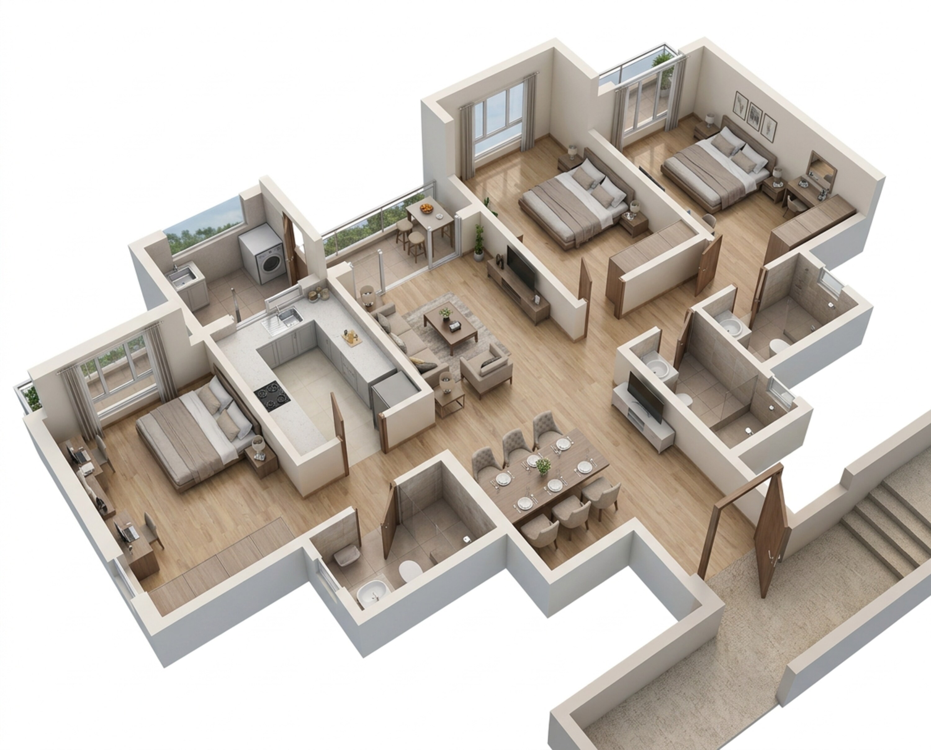 Floor plan of 3 BHK 1022 Sq. Ft. Apartment in Kalpataru Elitus, Mumbai