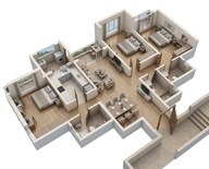 Floor plan of 3 BHK 1022 Sq. Ft. Apartment in Kalpataru Elitus, Mumbai
