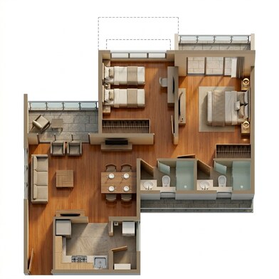 Floor plan of 2 BHK 691 Sq. Ft. Apartment in Godrej Boulevard Manjri, Pune