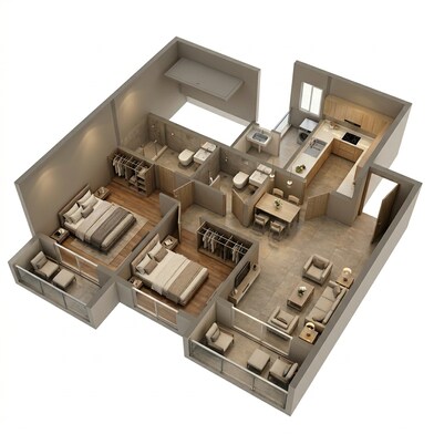 Floor plan of 2 BHK 677 Sq. Ft. Apartment in Godrej Boulevard Manjri, Pune