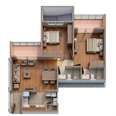 Floor plan of 2 BHK 691 Sq. Ft. Apartment in Godrej Boulevard, Pune