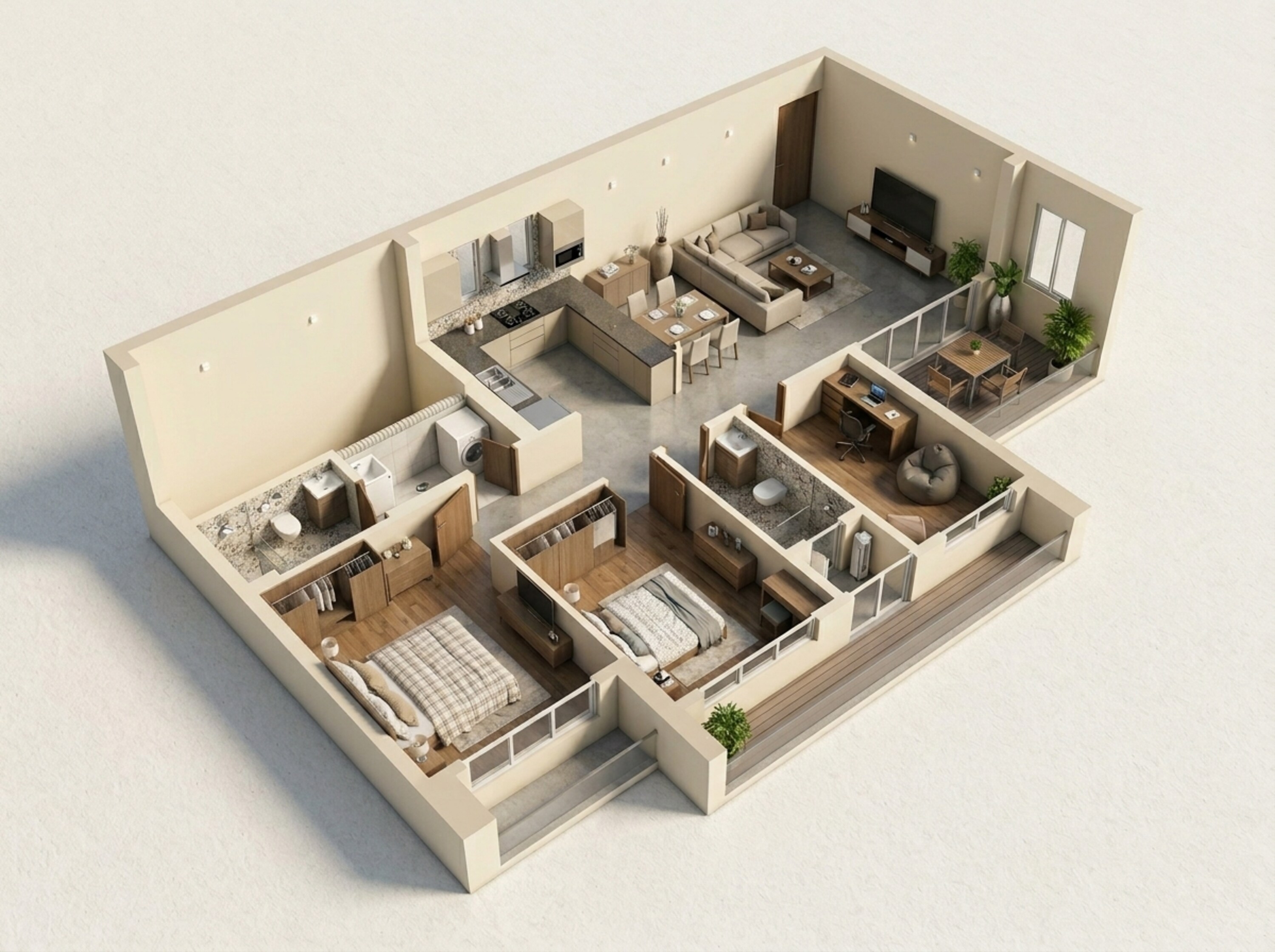Floor plan of 3 BHK 821 Sq. Ft. Apartment in Shapoorji Pallonji Sewri, Mumbai