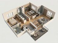 Floor plan of 2 BHK 605 Sq. Ft. Apartment in Shapoorji Pallonji Sewri, Mumbai
