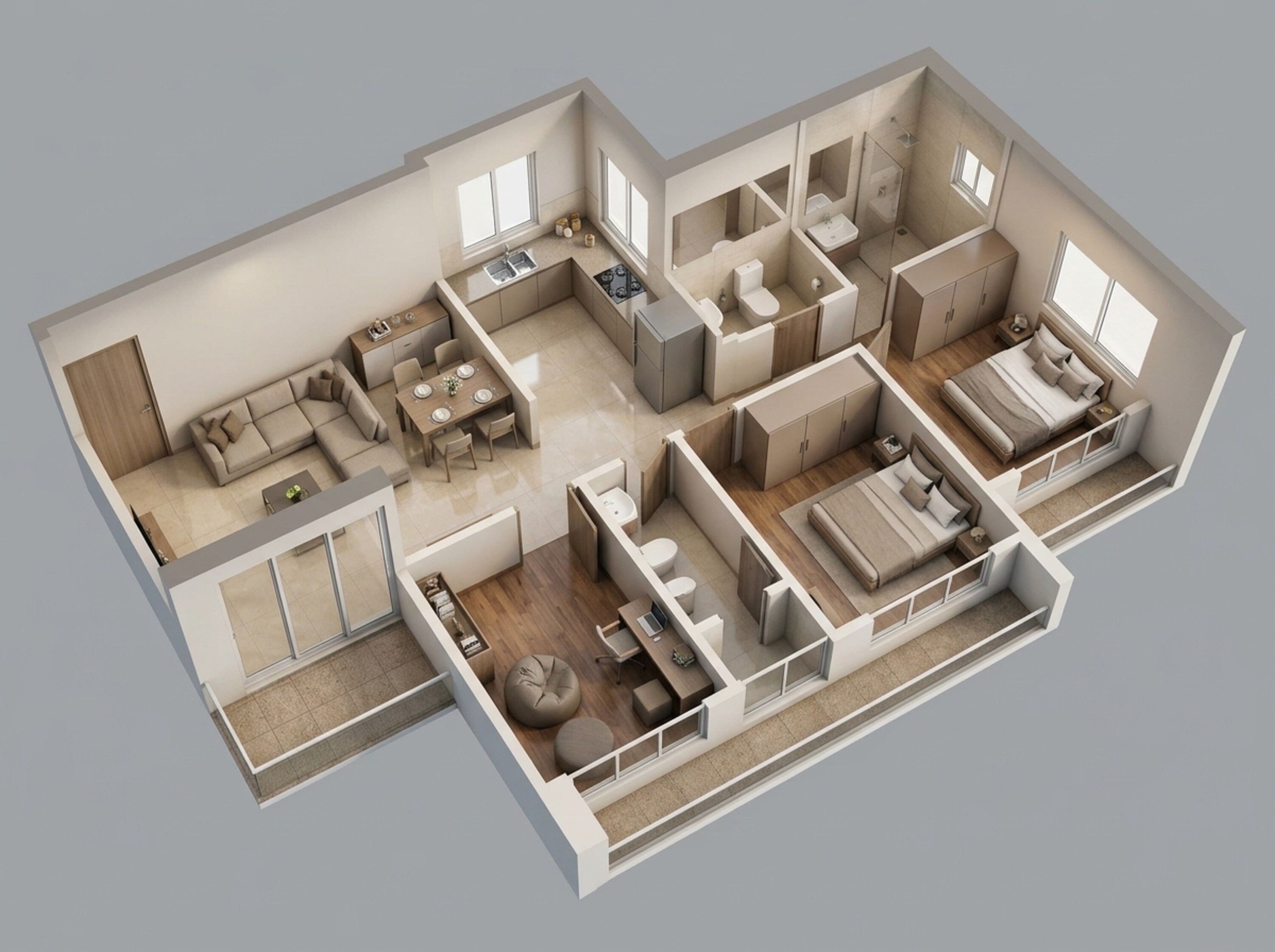 Floor plan of 3 BHK 748 Sq. Ft. Apartment in Shapoorji Pallonji Sewri, Mumbai