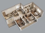 Floor plan of 3 BHK 748 Sq. Ft. Apartment in Shapoorji Pallonji Sewri, Mumbai