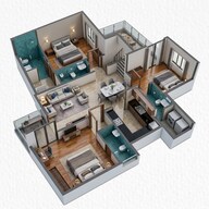 Floor plan of 3 BHK 1499 Sq. Ft. Apartment in TVS Emerald Isle of Trees, Bangalore