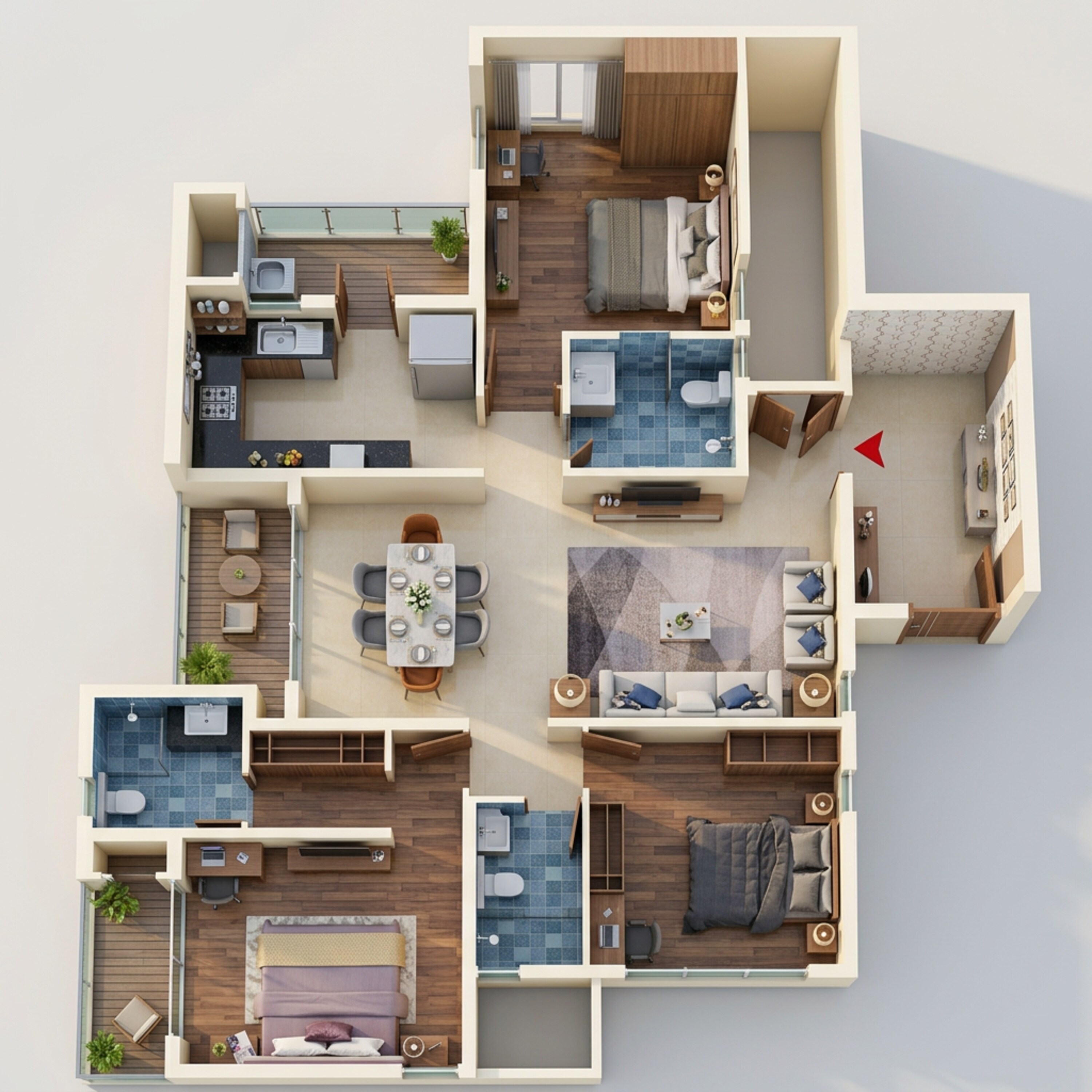 Floor plan of 3 BHK 1829 Sq. Ft. Apartment in TVS Emerald Isle of Trees, Bangalore