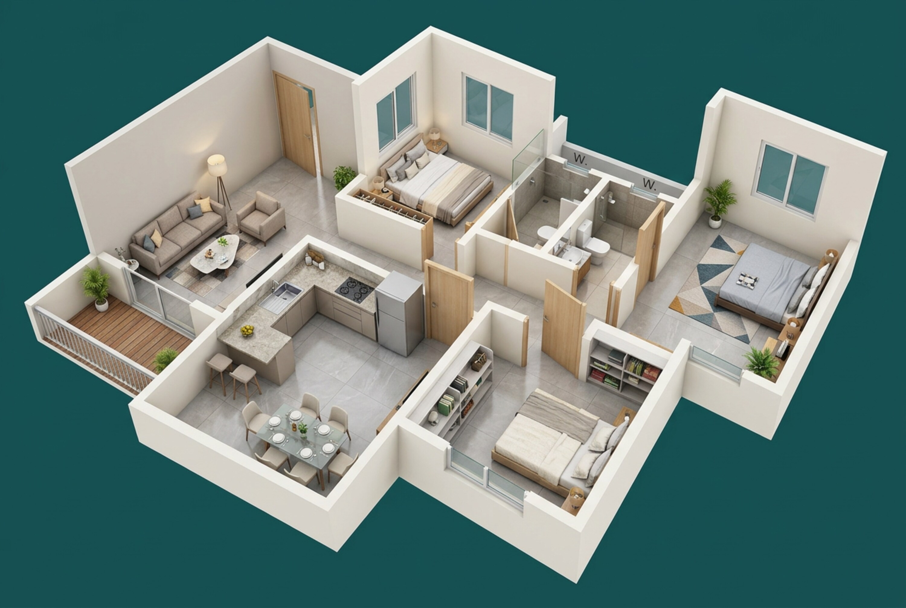 Floor plan of 3 BHK 1039 Sq. Ft. Apartment in Dosti Eden, Thane