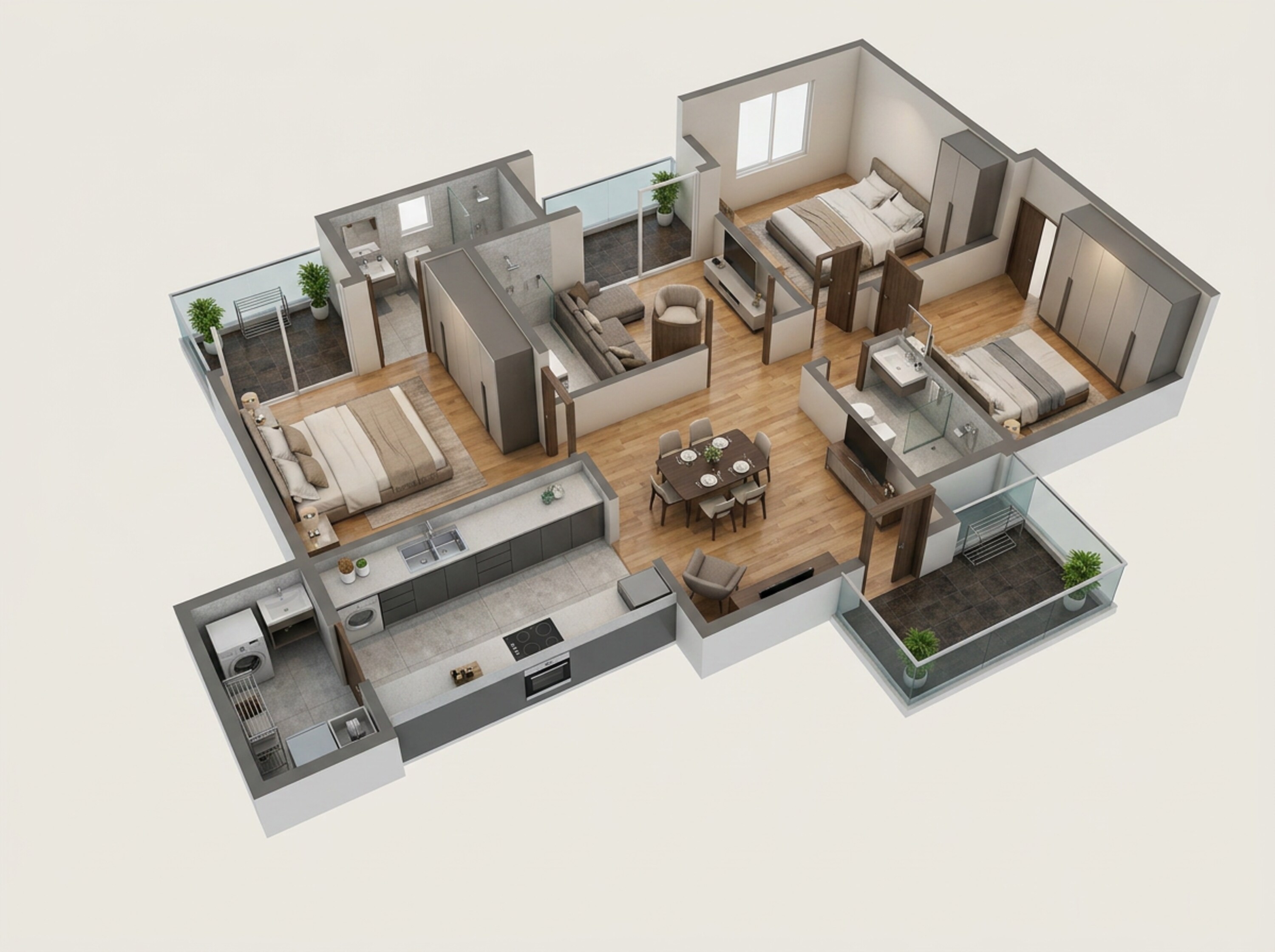 Floor plan of 3 BHK 1191 Sq. Ft. Apartment in Sowparnika Euphoria, Bangalore