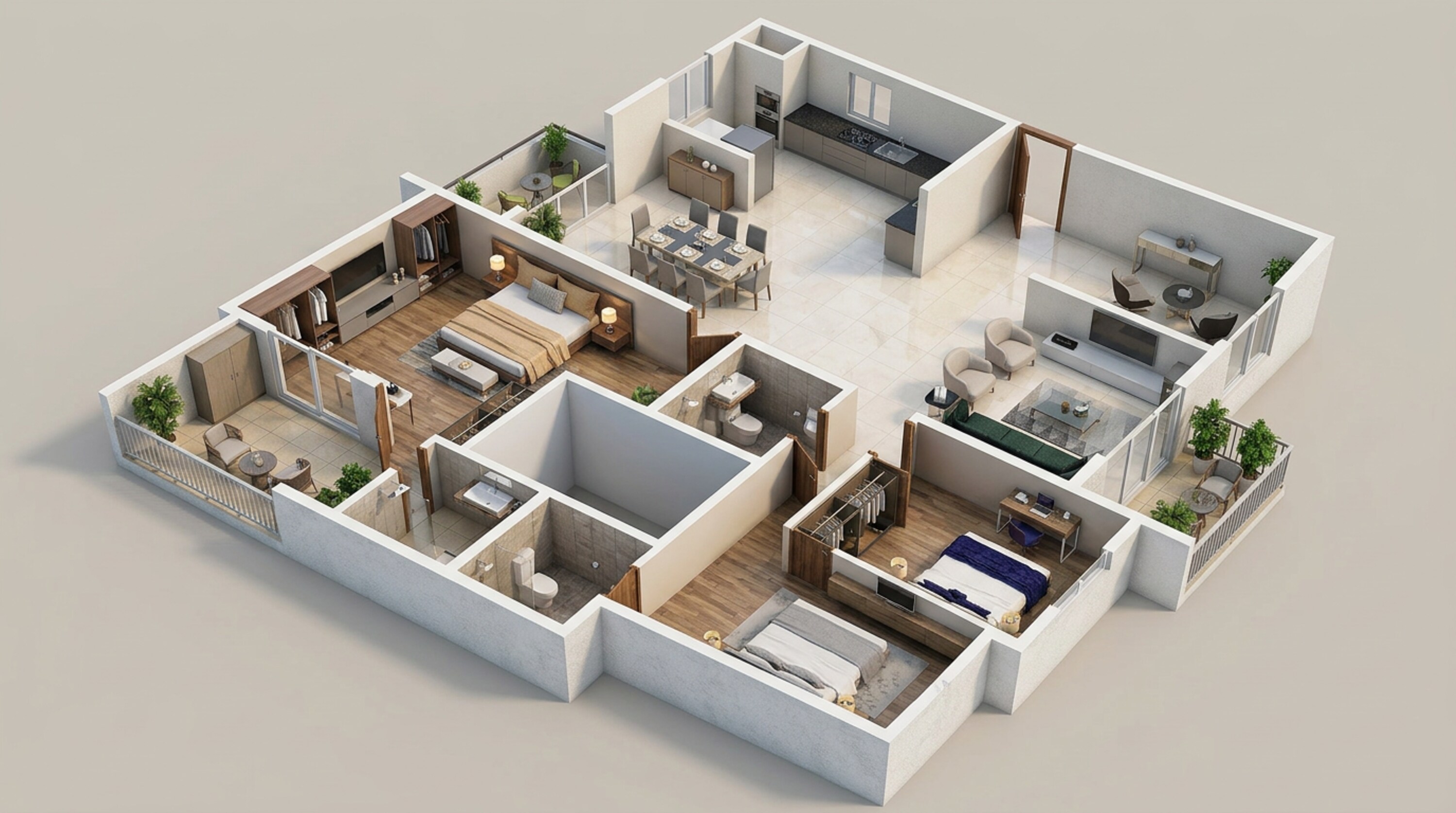 Floor plan of 3 BHK 1779 Sq. Ft. Apartment in Provident Equinox 3, Bangalore