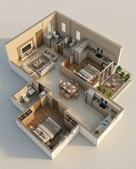 Floor plan of 2 BHK 1217 Sq. Ft. Apartment in NCC Urban Ivy Towers, Chennai