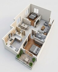 Floor plan of 2 BHK 1239 Sq. Ft. Apartment in NCC Urban Ivy Towers, Chennai