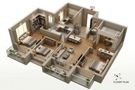 Floor plan of 3 BHK 1379 Sq. Ft. Apartment in Godrej River Crest, Pune