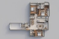 Floor plan of 3 BHK 1264 Sq. Ft. Apartment in Rustomjee Verdant Vistas, Thane