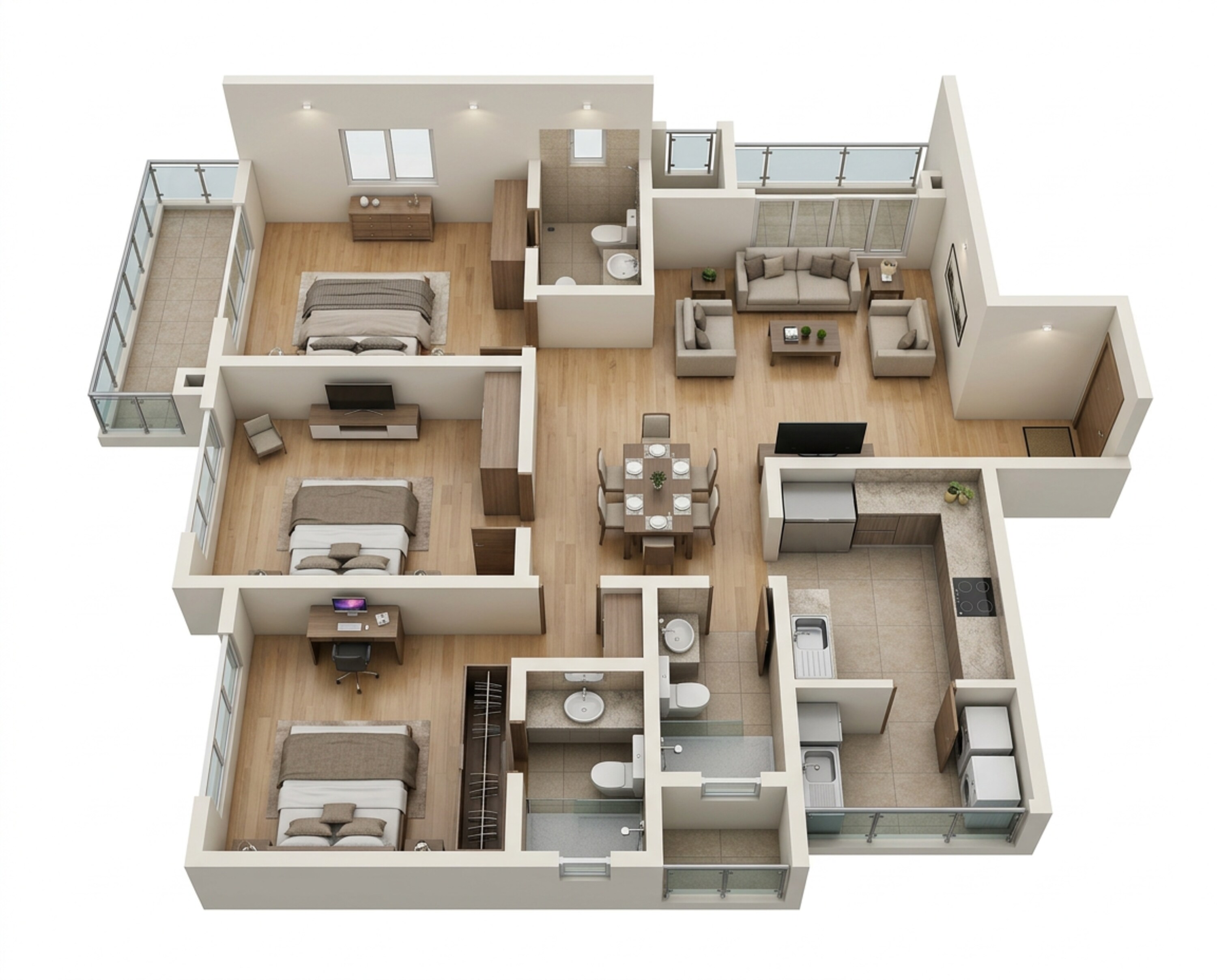 Floor plan of 3 BHK Apartment - 2098 sq. ft. in Sobha Infinia, Bangalore