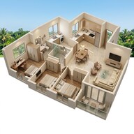 Floor plan of 3 BHK 1553 Sq. Ft. Apartment in Sobha Ayana, Bangalore