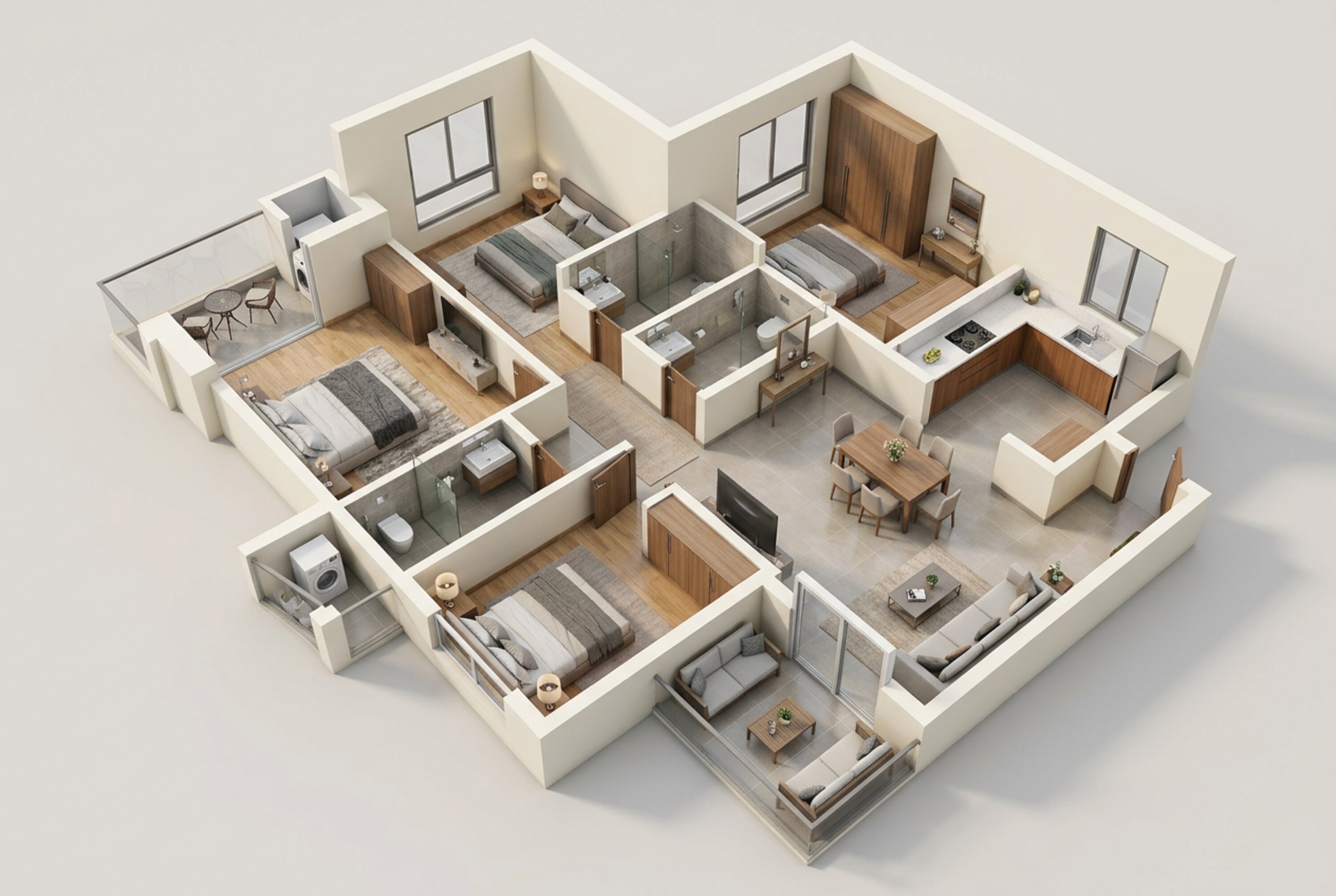 Floor plan of 3 BHK 1094 Sq. Ft. Apartment in VTP Monarque, Pune