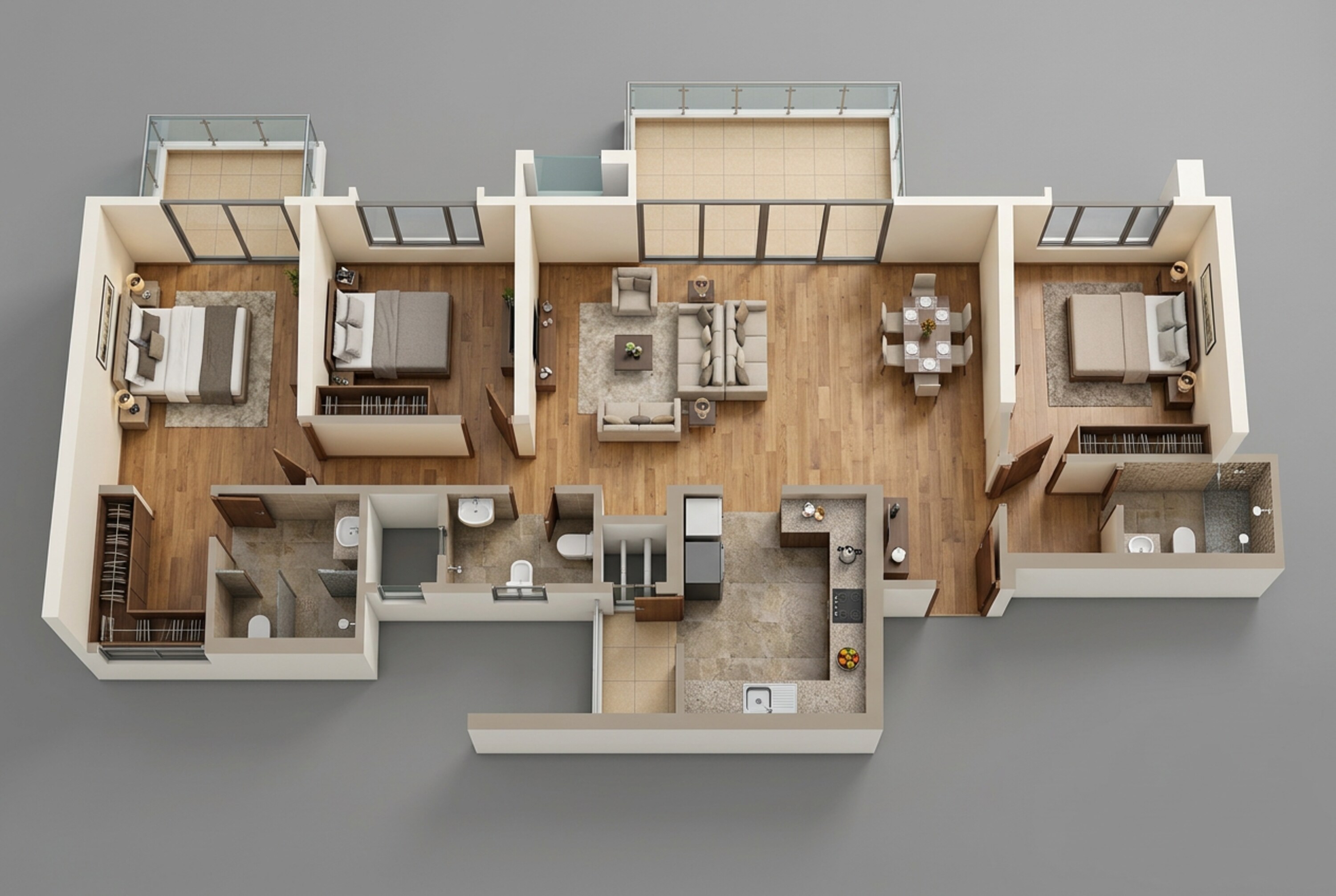 Floor plan of 3 BHK 1485 Sq. Ft. Apartment in VTP Monarque, Pune