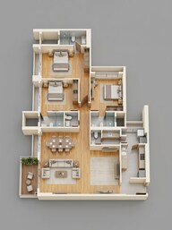Floor plan of 3 BHK 1311 Sq. Ft. Apartment in K Raheja Antares, Mumbai