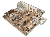 Floor plan of 3 BHK 2187 Sq. Ft. Apartment in Prestige Raintree Park, Bangalore