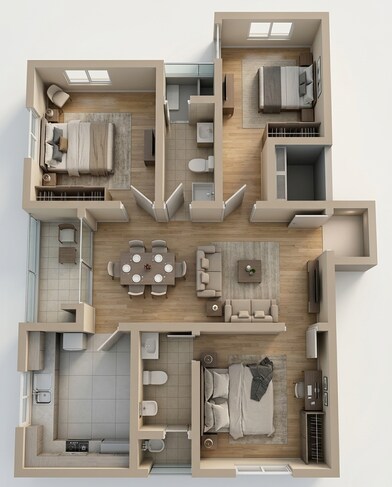 Floor plan of 3 BHK 1264 Sq. Ft. Apartment in DRA Beena Clover, Chennai