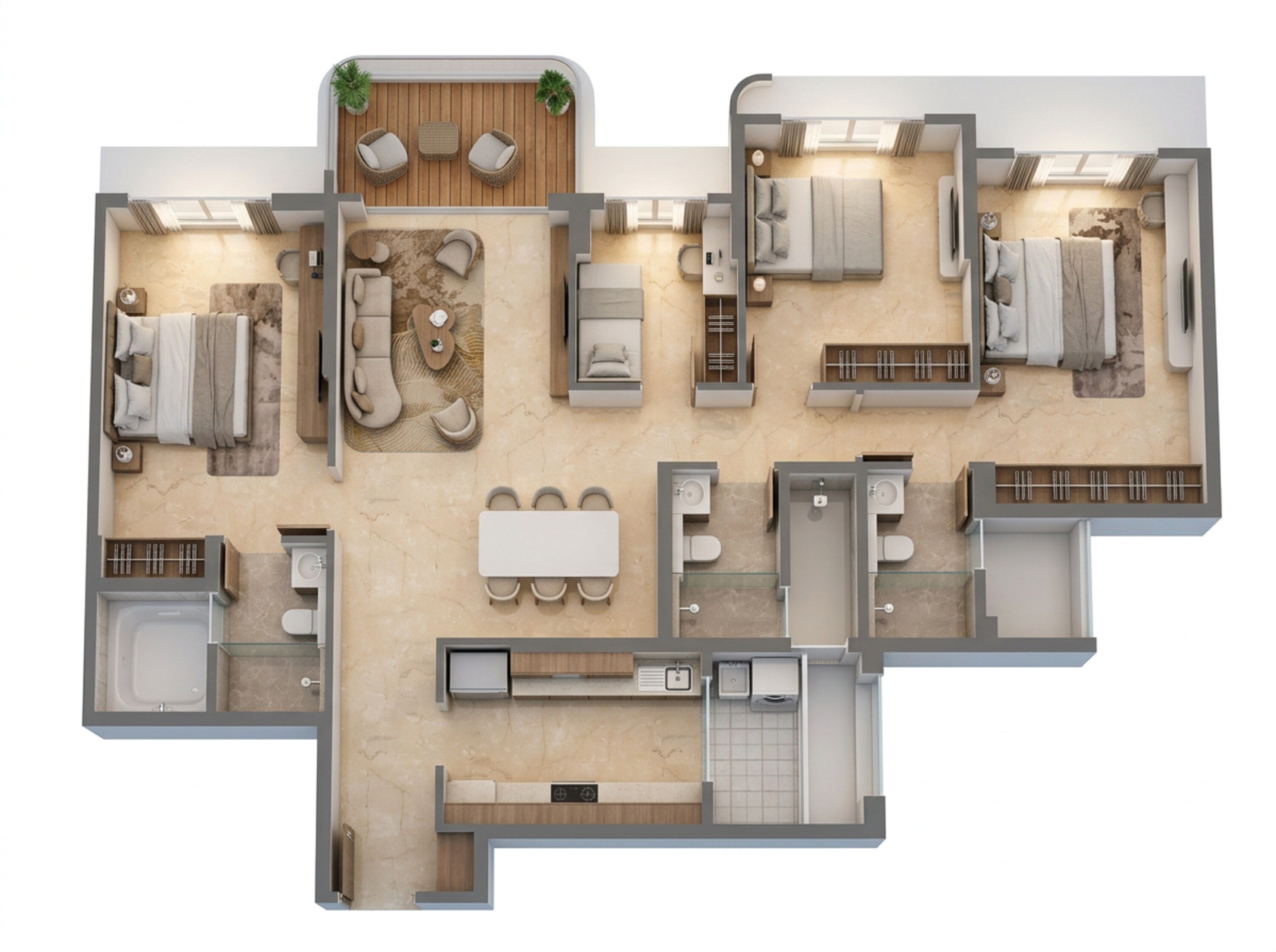 Floor plan of 3 BHK 1086 Sq. Ft. Apartment in Lodha Altus, Mumbai
