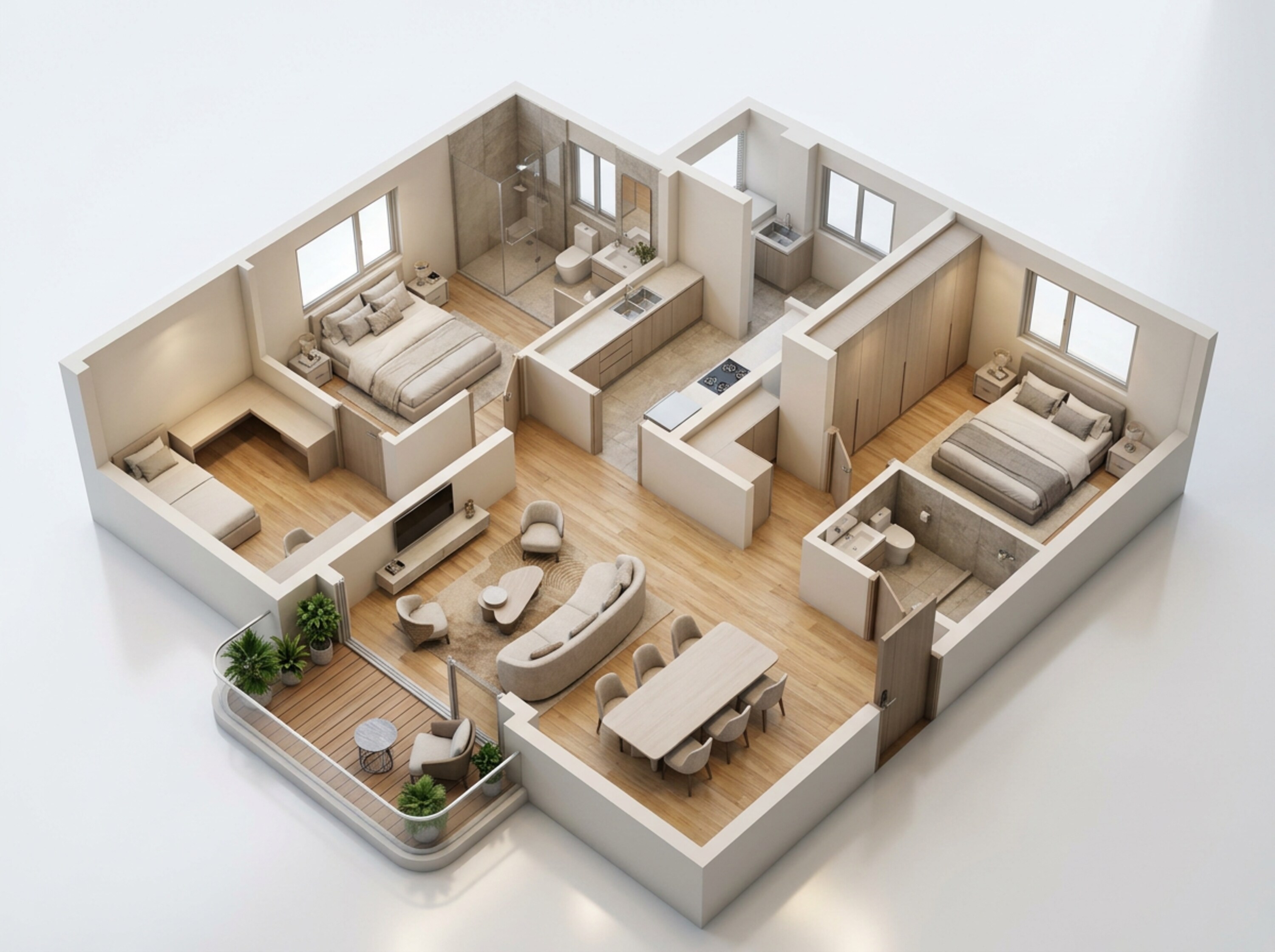 Floor plan of 3 BHK 1313 Sq. Ft. Apartment in Lodha Altus, Mumbai