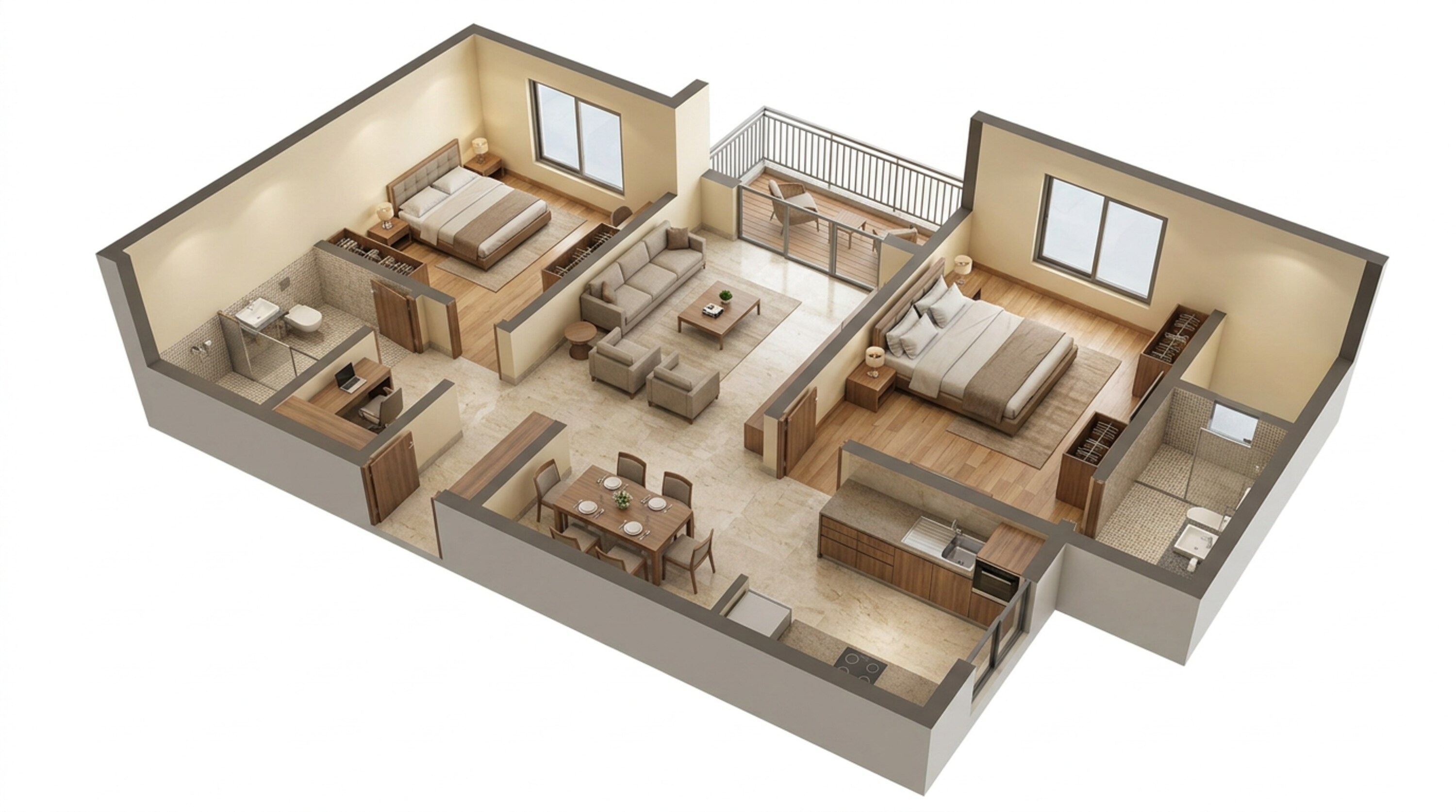Floor plan of 2 BHK 1185 Sq. Ft. Apartment in Brigade Brillio, Bangalore