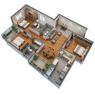 Floor plan of 3 BHK 1885 Sq. Ft. Apartment in Century Liva, Bangalore