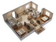 Floor plan of 2 BHK 938 Sq. Ft. Apartment in Brigade El Dorado Dioro And Beryl, Bangalore