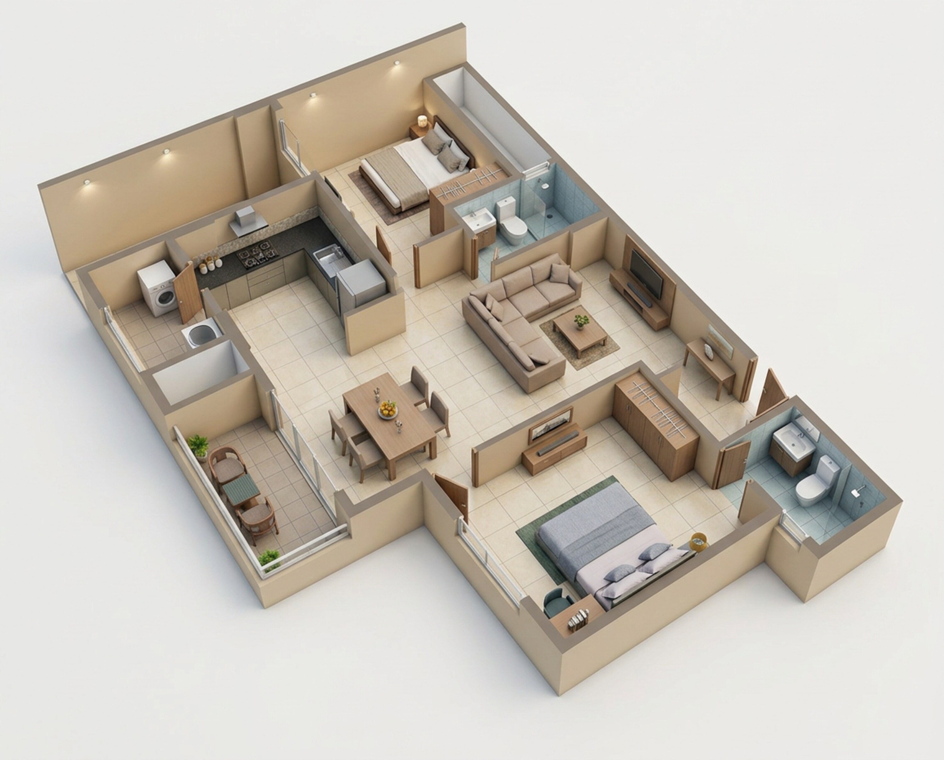 Floor plan of 2 BHK 1275 Sq. Ft. Apartment in Shriram Serenity, Bangalore