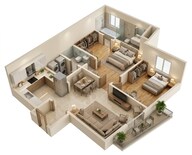 Floor plan of 3 BHK 1325 Sq. Ft. Apartment in Shriram Serenity, Bangalore
