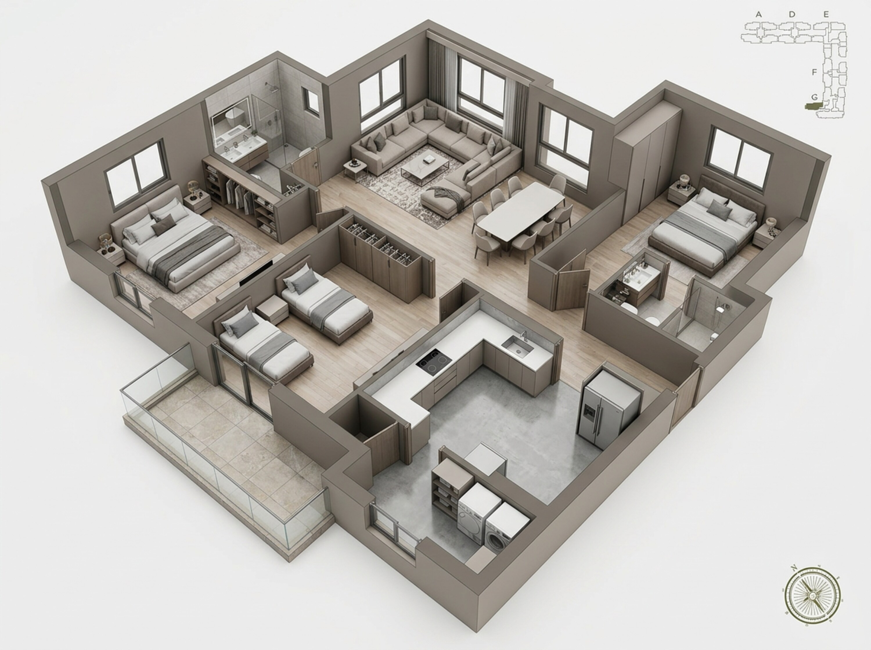 Floor plan of 3 BHK 2260 Sq. Ft. Apartment in Godrej Lakeside Orchard, Bangalore