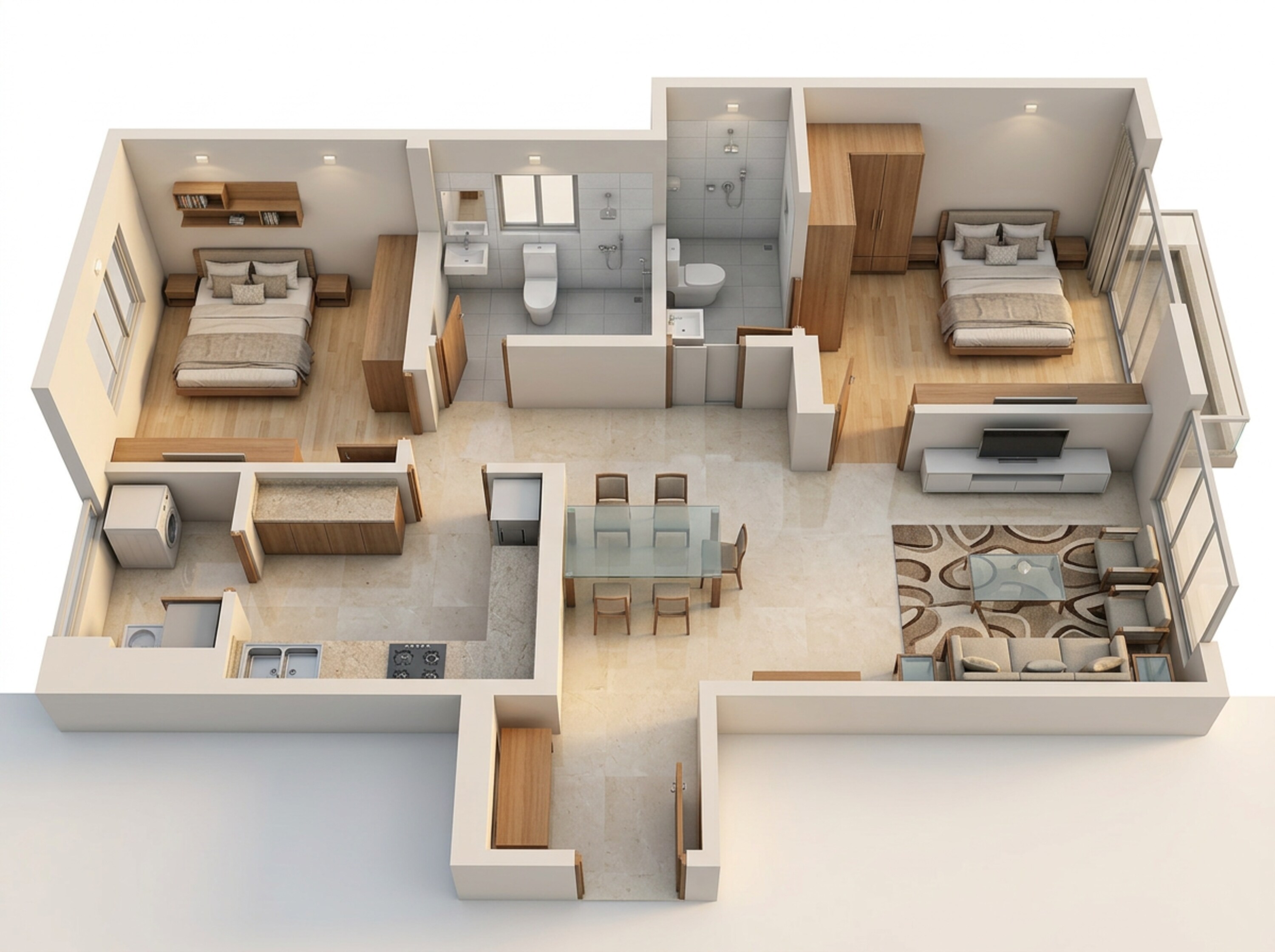 Floor plan of 2 BHK 873 Sq. Ft. Apartment in Runwal 7 Mahalaxmi, Mumbai