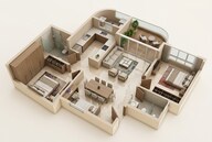Floor plan of 3 BHK 890 Sq. Ft. Apartment in Lodha Corinthia, Mumbai