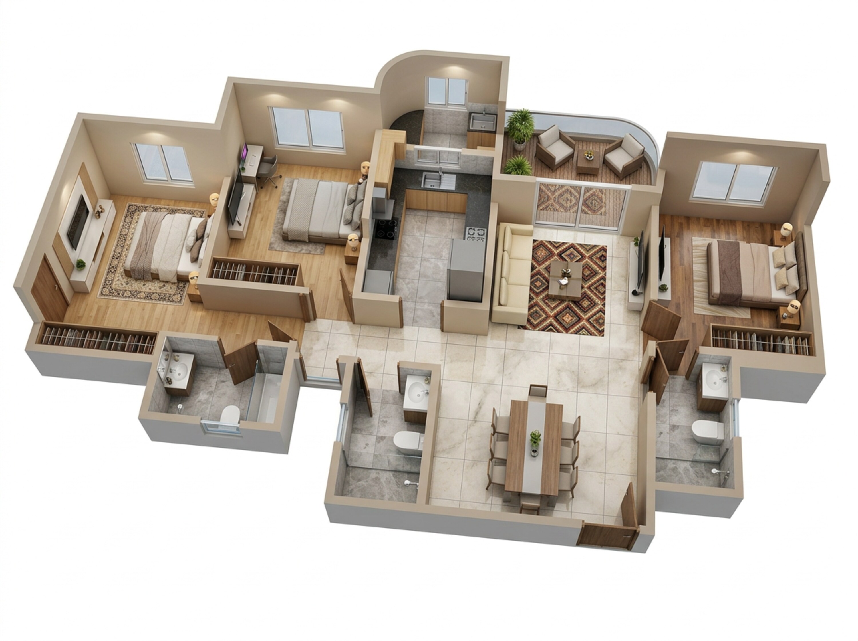 Floor plan of 3 BHK 1045 Sq. Ft. Apartment in Lodha Corinthia, Mumbai
