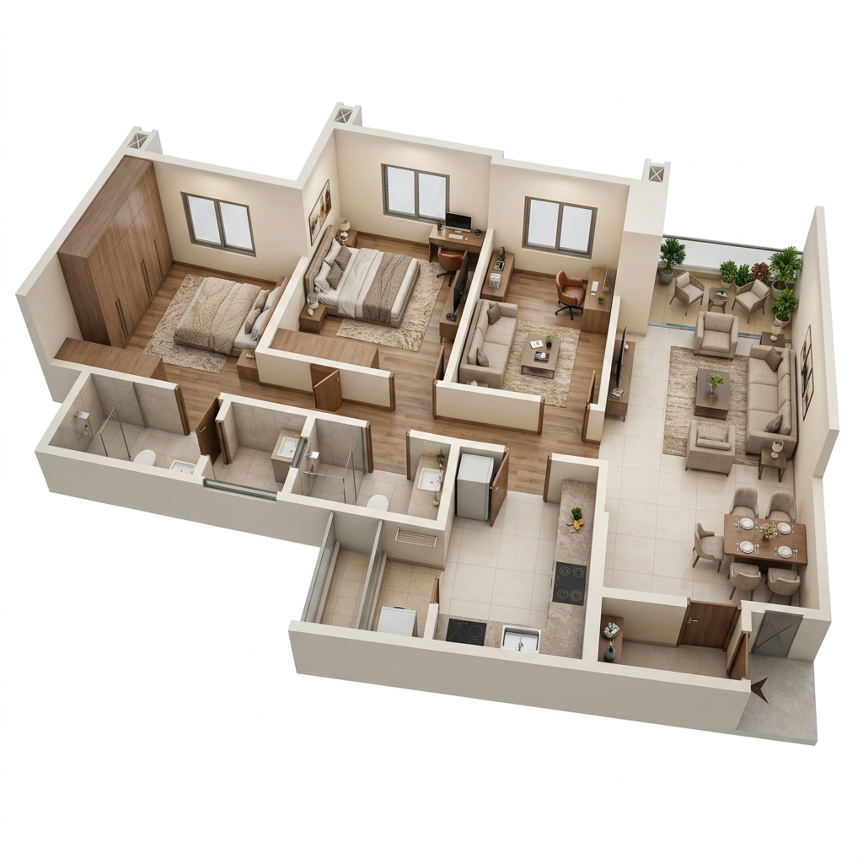 Floor plan of 3 BHK 938 Sq. Ft. Apartment in Supreme Boulevard, Mumbai